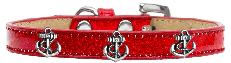 Silver Anchor Widget Dog Collar Red Ice Cream Size 14